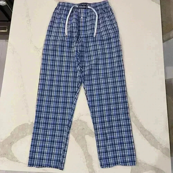 Polo Ralph Lauren Blue Plaid LinenBlend Pajama Pants Mens Small Sleepwear Lounge - Picture 1 of 6